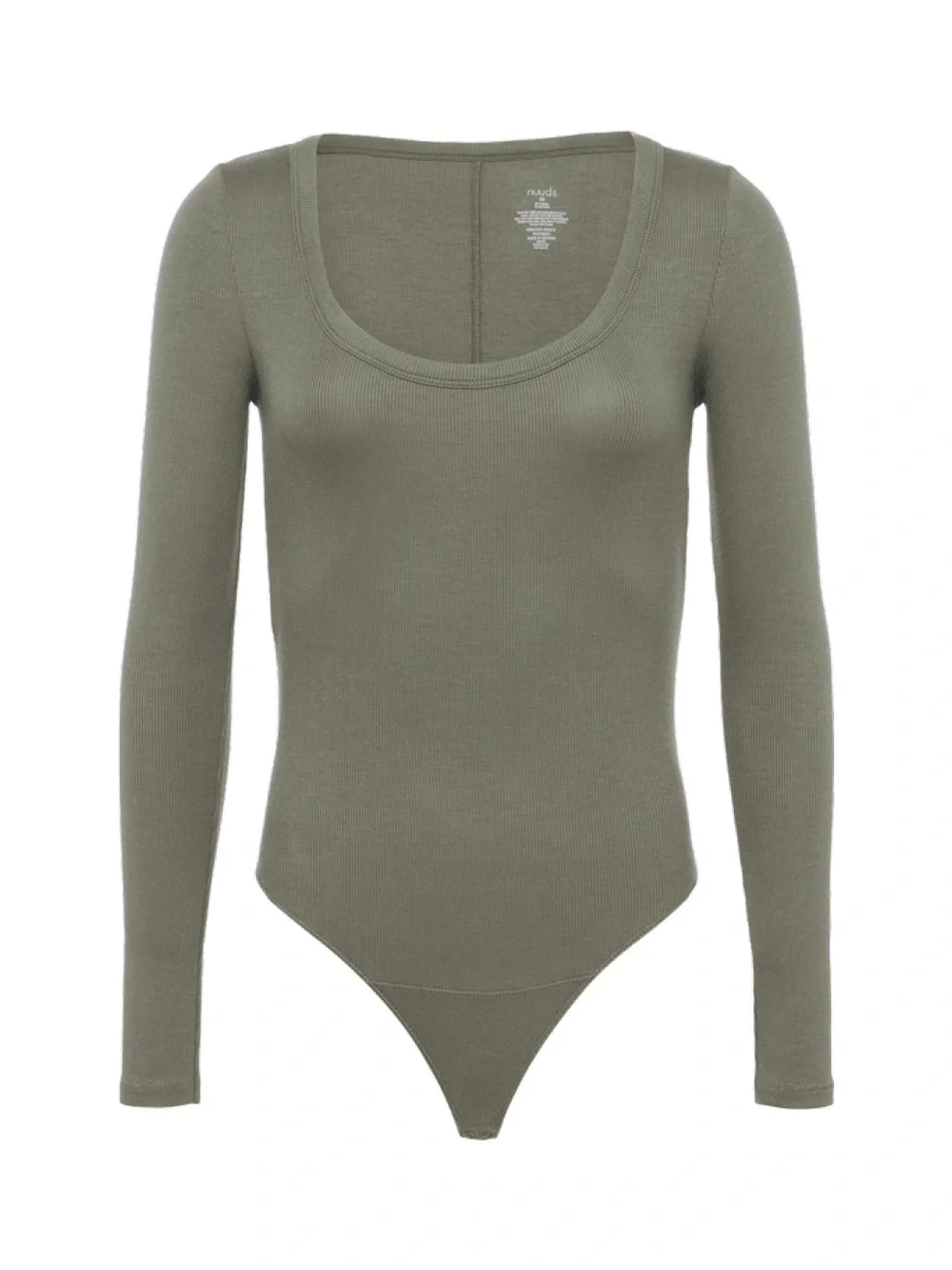nuuds Slinky Rib Long Sleeve Bodysuit in Olive Size Medium